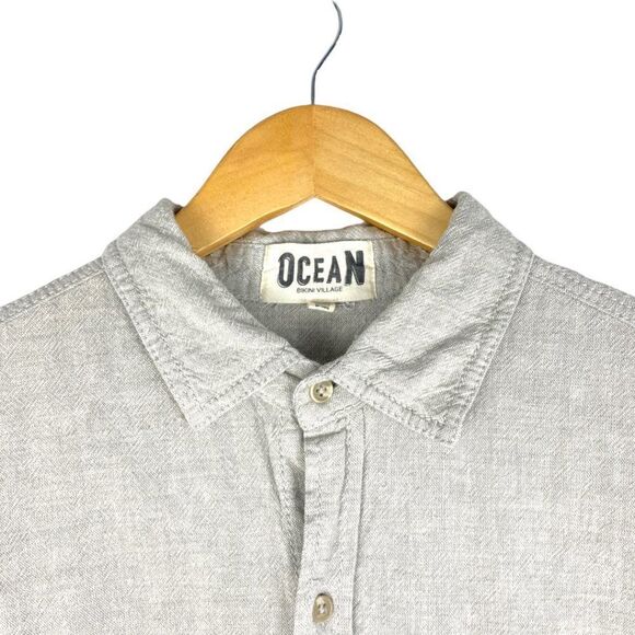 Ocean bikini Village Men's Beige Linen Blend Button Up Short Sleeve Shirt US M - Picture 3 of 8